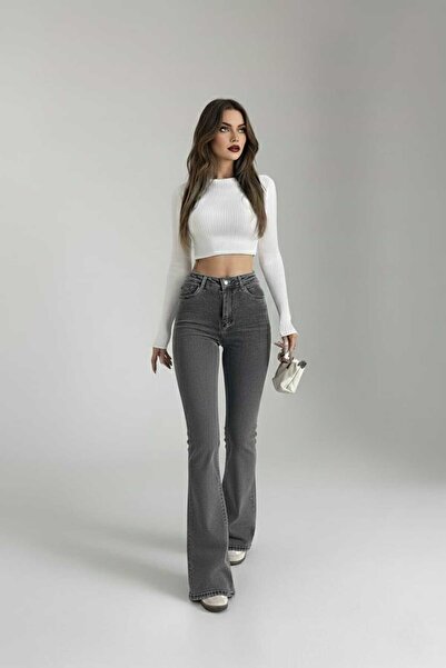 Trn JNS Pantaloni din denim spaniol tip flare Y talie înaltă Füme Kar L mater...