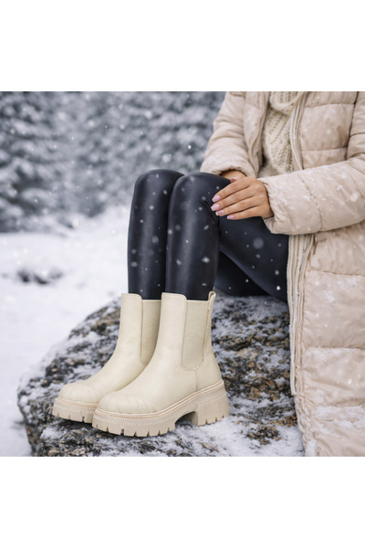 TwoEgoist Genuine Leather 6.5 cm Thick Sole Long Women's Chelsea Boots