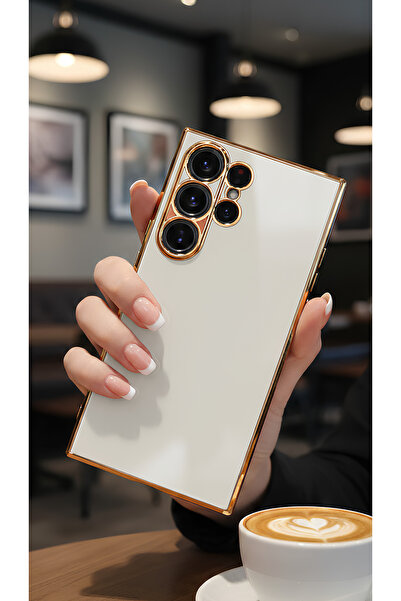 AQUA AKSESUAR Samsung Galaxy S24 Ultra Uyumlu Parlak Altın Kenarlı Kamera Kor...