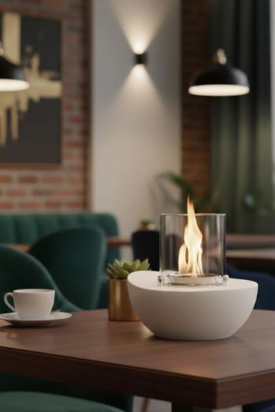 CopArt Meta Beyaz Biyoetanol Masaüstü Şömine - 1 Lt Yakıt Hediyeli