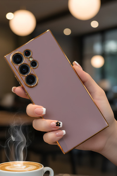 AQUA AKSESUAR Samsung Galaxy S24 Ultra Uyumlu Parlak Altın Kenarlı Kamera Kor...