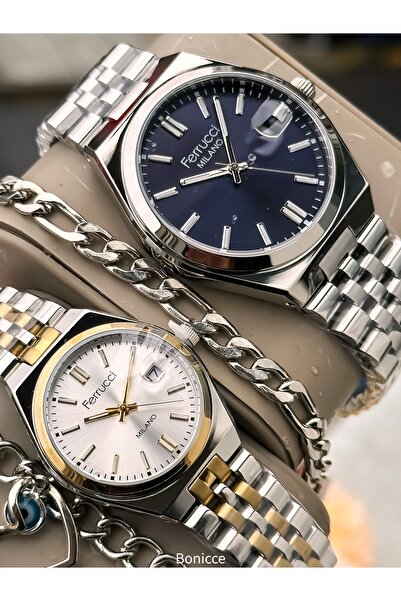 Ferrucci Marka Çelik Kordon - Gümüş Renk Sevgili Kol Saati + Tesbih Bileklik ...