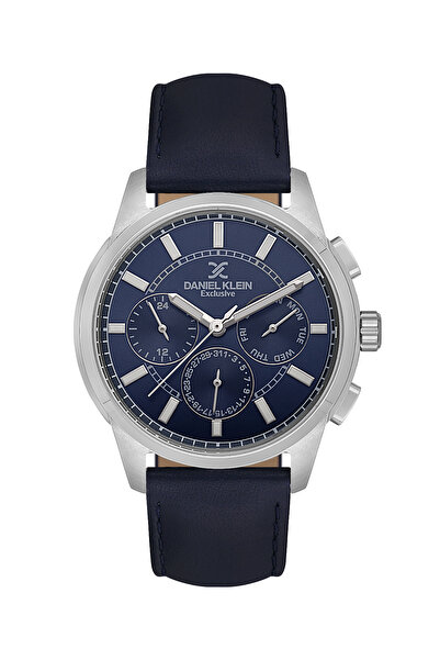 Daniel Klein Exclusive Dark Blue Leather Watch for Men DK.1.14209-3