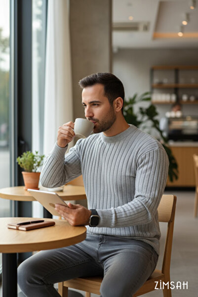 Zimsah Pulover pentru bărbați Tricotaj Pulover Gri Slim Fit