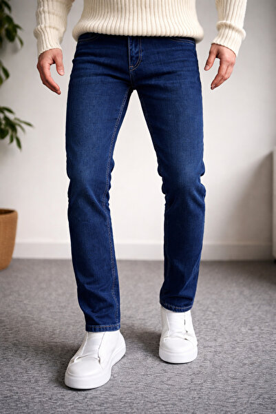 QUUL'Y Men's Navy Blue Stretch Fabric Cotton Flexible Regular Fit Jean Denim ...