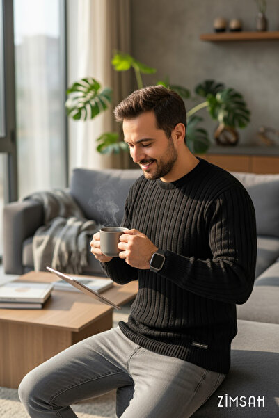 Zimsah Pulover pentru bărbați Tricotaj Pulover Negru Slim Fit