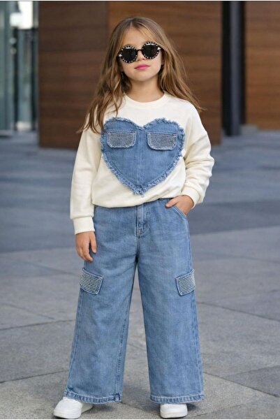 KOKOŞ BEBEK Детски комплект от дънки с камъни и детайли в сърцевина | 2 цвята...