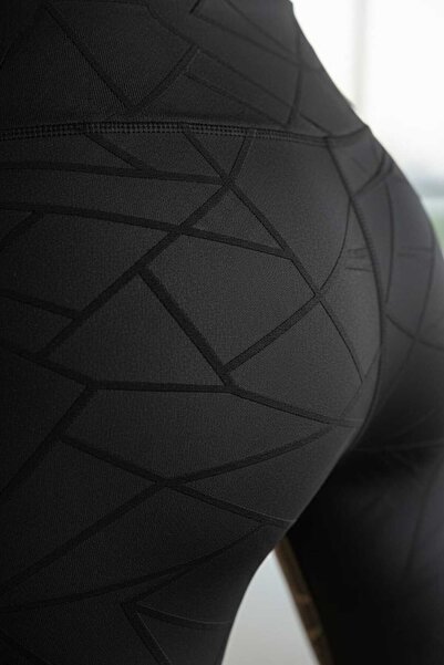 Oxyteez Γυναικείο μαύρο ψηλόμεσο κολάν με γεωμετρικό σχέδιο κατάδυσης από ύφα...