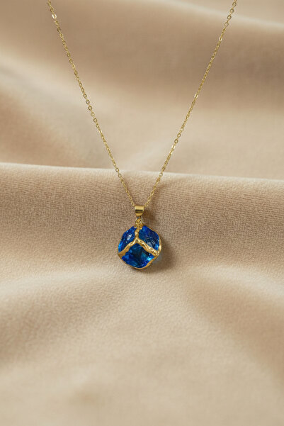 Lorivelle Mavi Kuvars Ham Doğal Taş Kolye Altın Kaplama Paslanmaz Çelik - İle...