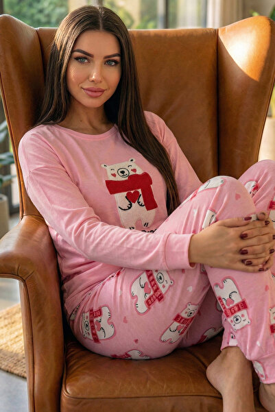 Pijamaevi طقم بيجامة حرارية نسائية منقوشة باللون الوردي من Sweet Dream