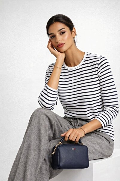 Tommy Hilfiger %100 Organi cotton çizgili uzun kollu regular t shirt