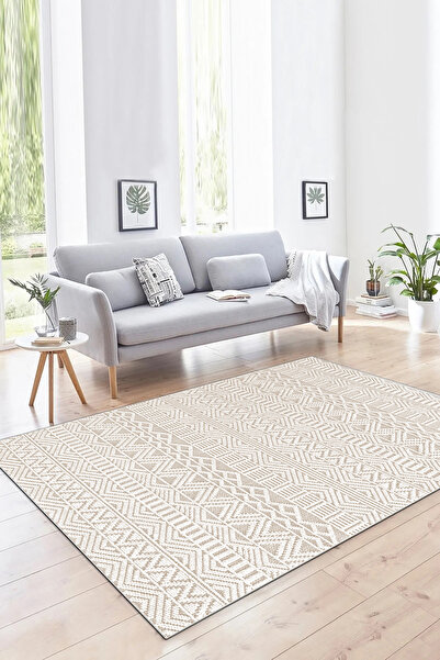 MNC Salon Halısı Geometrik İskandinav Eskitmeli Dijital Baskı Yıkanabilir Kay...