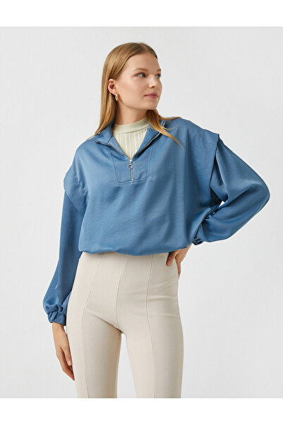 Koton Blůza s polovičním zipem, dlouhým rukávem a saténovým vzhledem