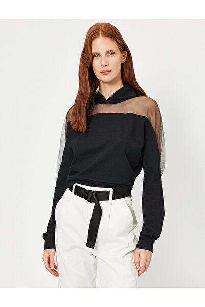 Koton Γυναικείο φούτερ μαύρο τούλι με λεπτομέρειες 0YAF10030GK