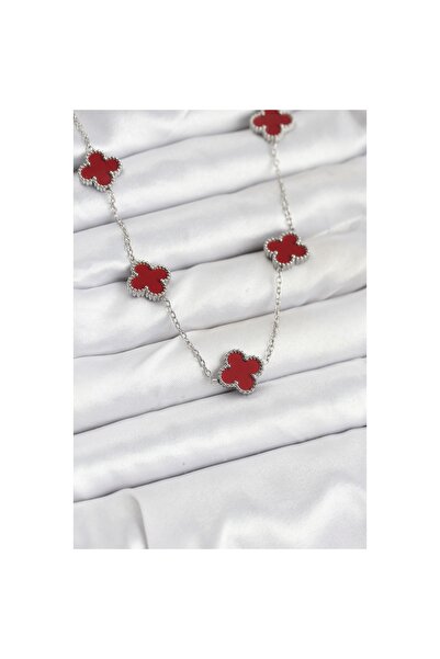 Clariss قلادة نسائية من الفولاذ 316L بلون فضي ولون أحمر خمري على شكل ورقة الب...