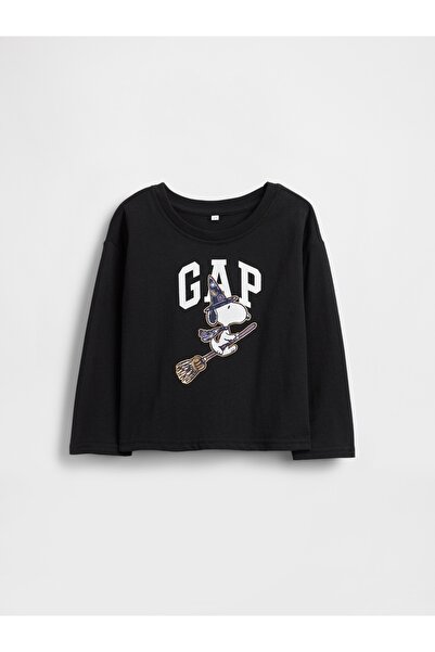 GAP Kız Bebek Siyah Snoopy Halloween Logo T-Shirt