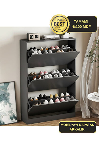 Lapiri YÜKSEK KALİTELİ MDF 3 Çekmeceli Ayakkabı Dolabı Gizli Ahşap Ayakkabılı...