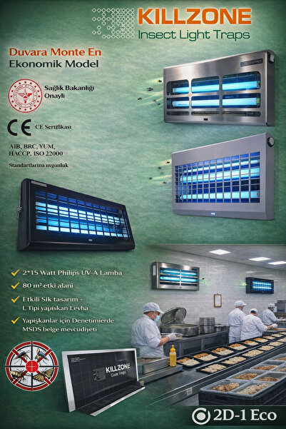 Killzone 2D-1 Eco Duvar Tipi Sinek Tutucu EFK Cihazı – 80 m² Etki Alanı, 2x15...