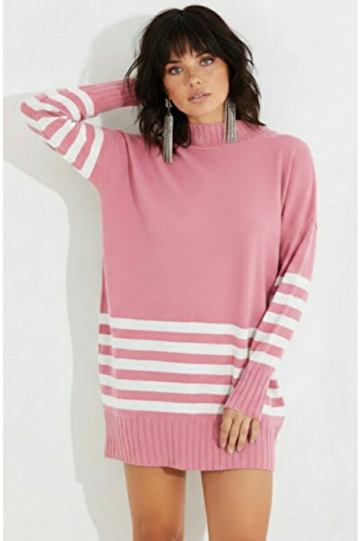 Be Best Women's Pink Knitwear Striped Tunic Be275
