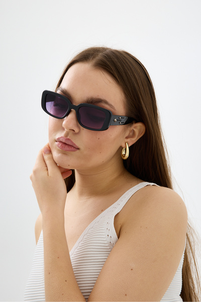 Chunky Frame Stella Unısex Siyah Vintage Dikdörtgen Güneş Gözlüğü