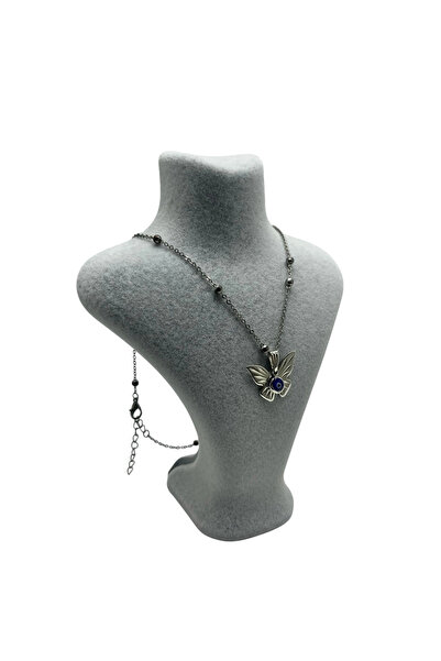 MeGass Dekor Yerli Üretim Londra Model Süet Kumaş Gri Renk 16/12 Cm Kolye Ser...