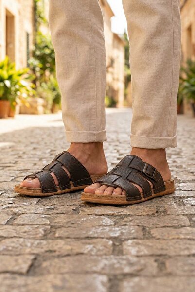 GEZER Мъжки летни ежедневни чехли от изкуствена кожа - регулируема единична к...