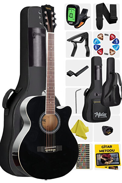 Midex Xc-200bk Kesik Kasa Siyah Akustik Gitar 4/4 Yetişkin Boy (STAND ÇANTA T...