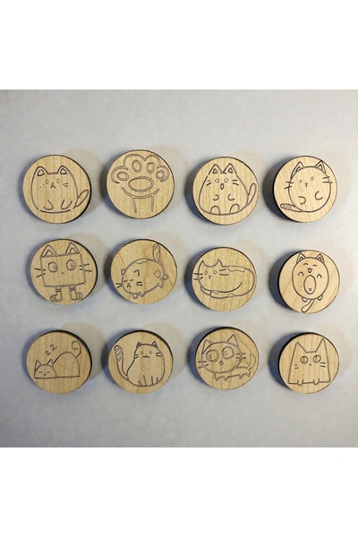 Pelince Dekoratif Mıknatıslı Ahşap Görünümlü Magnet 12'li Set | Buzdolabı Not...