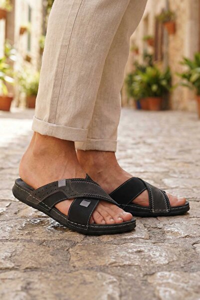 GEZER Ανδρικές καλοκαιρινές παντόφλες - τεχνητό δέρμα, άνετη σόλα Neosoft, κα...