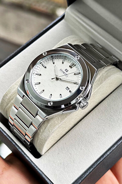 Homies ساعة يد رجالية بسوار فولاذي نحاسي وفضي اللون مع تقويم + سوار