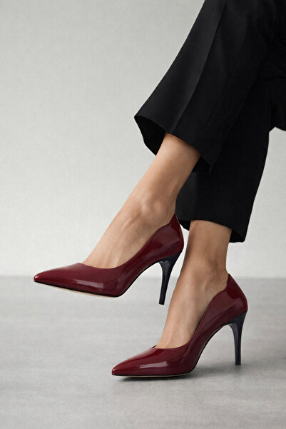 Arzillo Mirelia Hakiki Bordo Rugan Deri Topuklu Ayakkabı