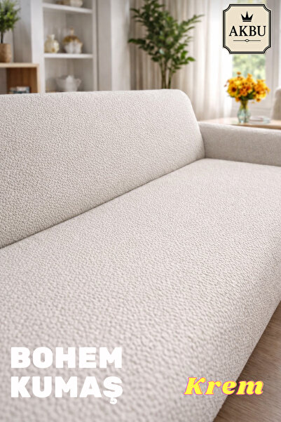 AKBU Bohem Kumaş Koltuk Örtüsü 3 Kişilik | Esnek Lastikli Koltuk Kılıfı | Yen...