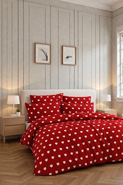 Cottonest Romantic Heart Patterned Double Duvet Cover Set - Valentine's Day -...
