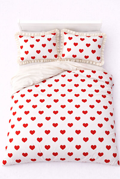 GÖRMEZ TEKSTİL Μαλακό Βαμβακερό Μονό Σετ Παπλωματοθήκη Leyla - ΛΕΥΚΟ με βολάν