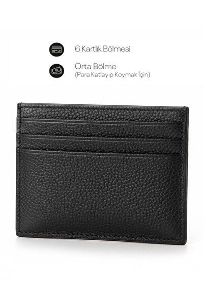 Gesa İnce Yatay Model Siyah Basic Kartlık 6 bölmeli hediyelik Cüzdan&Kartlık