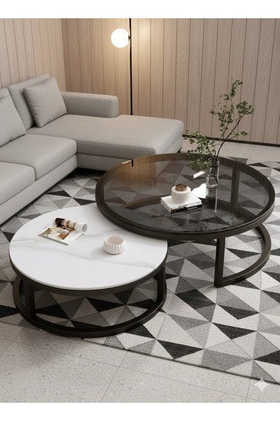 Luxury Home Simple Coffee Tables Set of 2 Nesting Round End Tables with Clear...