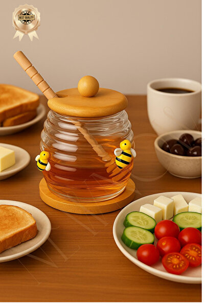 NEWNOW BeeNest Premium Bal Kavanozu, Kaşıklı Bal Kavanozu