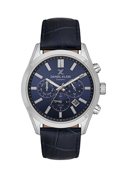 Daniel Klein Exclusive Dark Blue Leather Watch for Men DK.1.14212-3