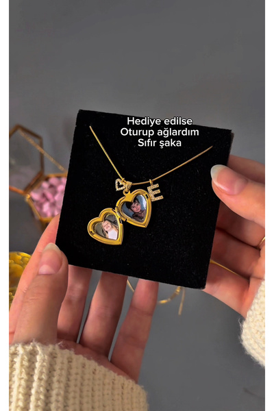 acc swen Kişiye özel fotoğraflı harfli çelik kalp kolye anı hatıra kolyesi he...
