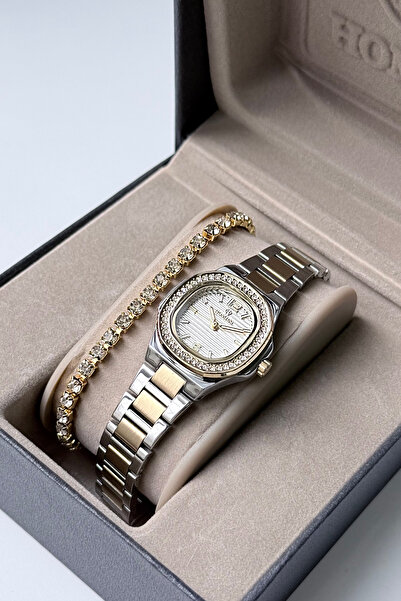 Homies ساعة يد نسائية بعلبة صغيرة مرصعة بالحجارة مع علبة هدايا أصلية وسوار هد...