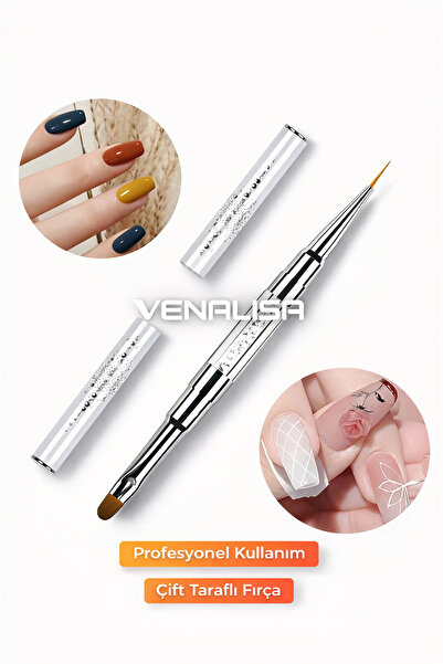 Venalisa Kapaklı Çift Taraflı Kedi Dili Jel Fırça - Nail Art Liner Fırça 11mm