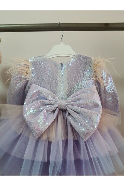 Kidstore Rochie cu mânecă lungă cu unicorn liliac pentru fetiță