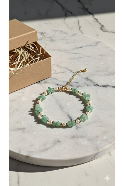 liva atelier kırık taş deniz kabuğu bileklik- yeşil