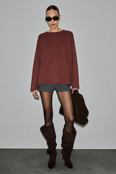 GRIMELANGE تيشيرت نسائي من القطن العضوي NEAT برقبة دائرية وأكمام طويلة قصة فض...