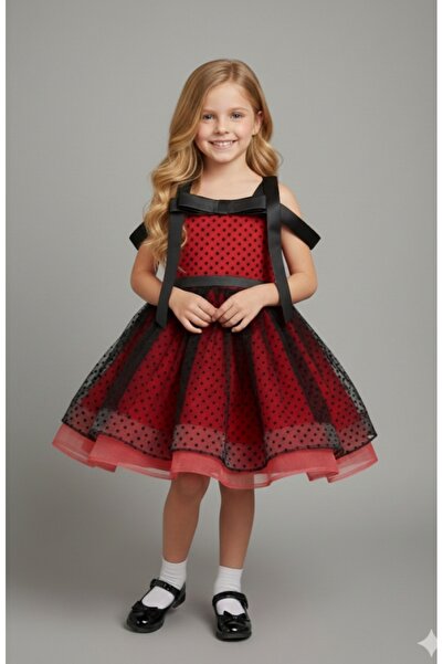 kent of kıds Kız Çocuk Askılı Fiyonk Süsleme Astarlı Saten Üzeri Tül Sırt Las...