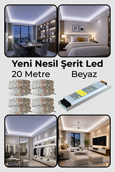 ga gözde aydınlatma Yeni Nesil Şerit Led Seti ◆ 20 Metre Beyaz + 21 Amper 252...