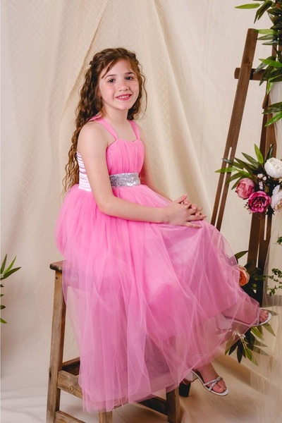 s.t. sebat tekstil Σατέν Γκιπέλι, Μακρύ Φόρεμα Βραδινό για Κορίτσια με Φούστα...