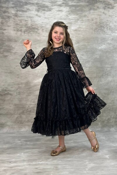 ABİYEKİDS Dantelli Siyah Çocuk Abiye ABY6661