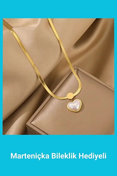 Kuşkaya Ticaret قلادة قلب من اللؤلؤ البندقي مع سلسلة إيطالية من الفولاذ الذهب...