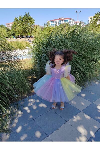 Kidstore Kız Çocuk Gökkuşağı Tütü Elbise